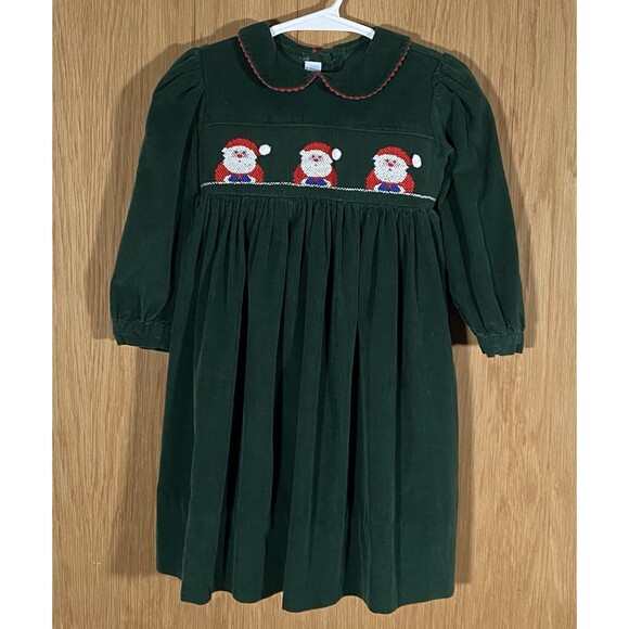 Karla Lacayo Pour Vive Le Fete Girls 18M Christmas Dress Santa Green Corduroy - Picture 1 of 10